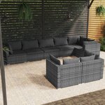 vidaXL Salon de jardin 8 Pièces avec coussins Gris Résine tressée