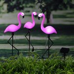 HI Pieu de jardin solaire à LED Flamant rose 3 Pièces