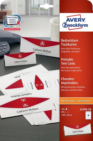 Paquet de 40 chevalets imprimables 190g/m² - format 120 x 45 mm AVERY ZWECKFORM