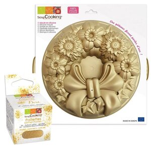 Moule à gâteau silicone couronne + paillettes dorées