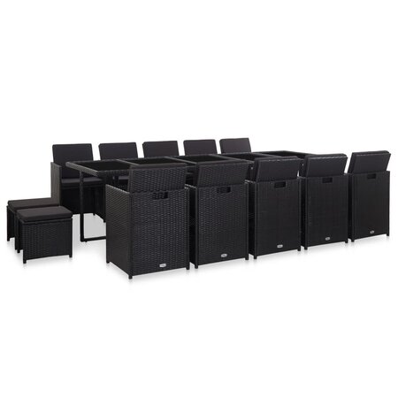 vidaXL Salon de jardin 15 Pièces avec coussins Résine tressée Noir