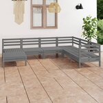 vidaXL Salon de jardin 7 Pièces Bois de pin massif Gris