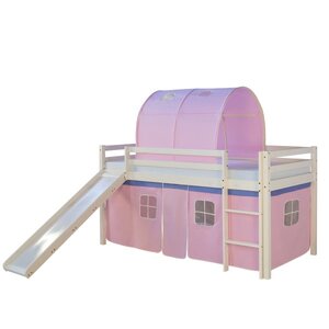 Lit mi-hauteur avec rideaux et tunnel rose