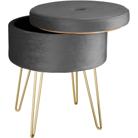Tectake Tabouret avec coffre de rangement aspect velours transformable AVA - gris foncé