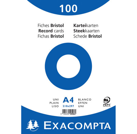 Paquet de 100 fiches bristol blanc 210/297 s/film exacompta