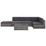 vidaXL Salon de jardin 6 Pièces avec coussins Résine tressée Gris