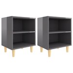 vidaXL Tables de chevet pieds en bois 2 Pièces Gris brillant 40x30x50 cm
