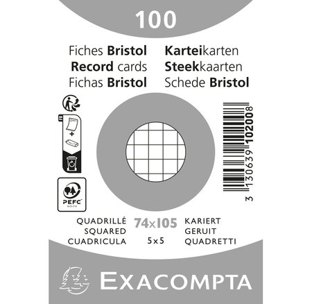 Paquet 100 Fiches Sous Film - Bristol Quadrillé 5x5 Non Perforé 74x105mm - X 40 - Exacompta