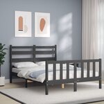 vidaXL Cadre de lit avec tête de lit gris 140x190 cm bois massif