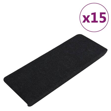 vidaXL Tapis d'escalier auto-adhésifs 15 Pièces 65x24 5x3 5 cm Noir