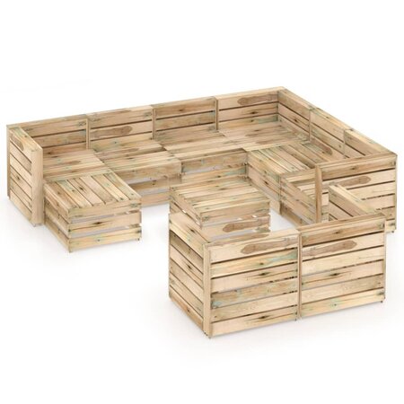vidaXL Salon de jardin 10 Pièces Bois de pin imprégné de vert