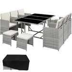 Tectake Salon de jardin MALAGA 10 places avec housse de protection - gris clair