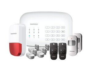 DAEWOO Système d'alarme connecté WiFi/GSM Modèle Home avec sirène et Batterie intégrées, RFID, livré avec 11 Accessoires, Sirène extérieure, Compatible avec Les caméras DAEWOO