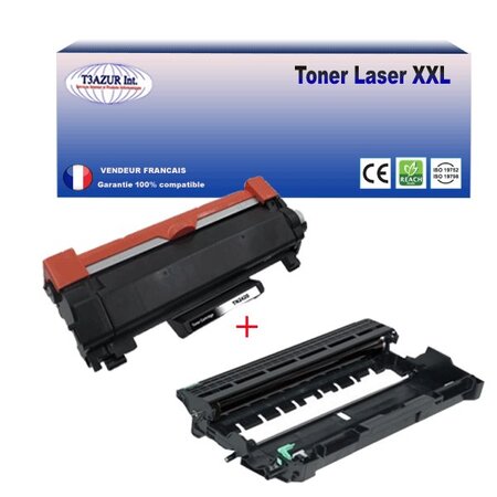 Kit tambour+toner compatibles avec brother tn2420  dr2400 pour brother dcp-l2510d  l2512d  l2550dn  l2530dw  l2537dw - 3 000 pages - t3azur