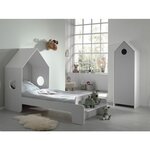 CASAMI Lit cabane 200x90 cm + Armoire 1 porte Gris