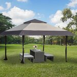Tonnelle barnum de jardin pop-up pliant 3 96L x 3 96l x 2 68H m acier polyester sac transport à roulettes chocolat beige