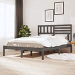 vidaXL Cadre de lit Gris Bois de pin massif 135x190 cm Double