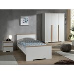LONDON  Lit Blanc 90x200cm + Chevet 2 tiroirs Blanc + Armoire 3 Portes Blanc mat