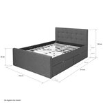Lit rembourre 180x200 lit double gris avec sommier a lattes 2 tiroirs