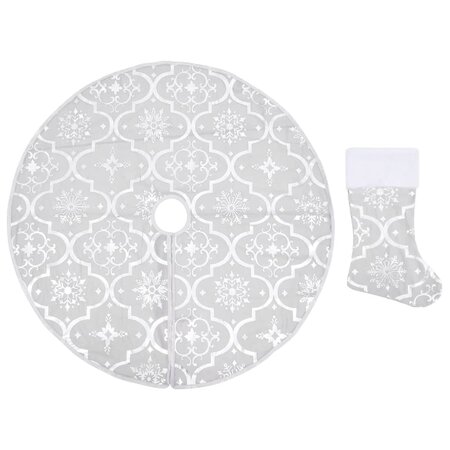 vidaXL Jupe de sapin de Noël de luxe avec chaussette Blanc 122cm Tissu