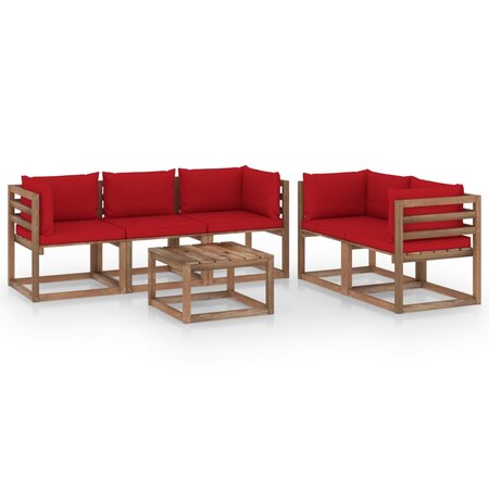 vidaXL Salon de jardin 6 Pièces avec coussins rouge