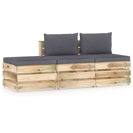 vidaXL Salon de jardin 3 Pièces avec coussins Bois imprégné de vert