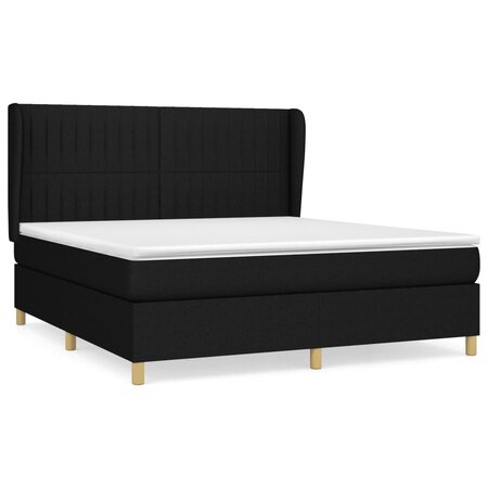 vidaXL Lit à sommier tapissier avec matelas Noir 180x200 cm Tissu