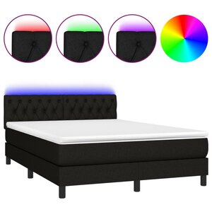 vidaXL Sommier tapissier avec matelas et LED Noir 140x200 cm Tissu