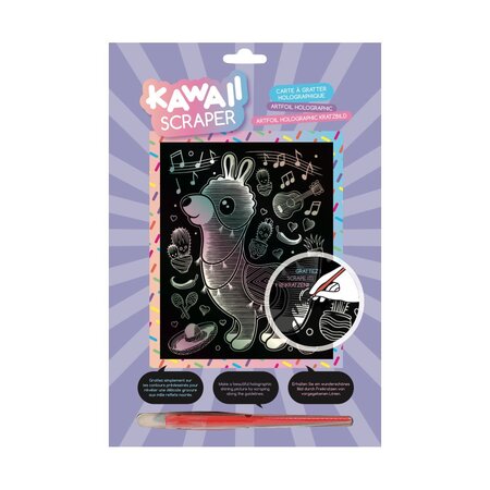 Tableau Scraper à gratter Holographique Kawaii Lama musicien