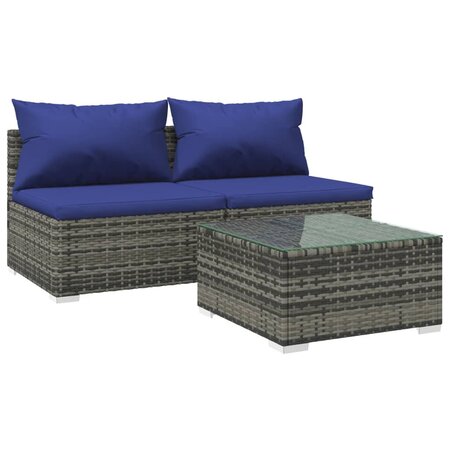 vidaXL Salon de jardin 3 Pièces avec coussins Résine tressée Gris