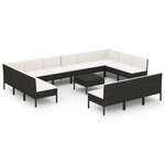 vidaXL Salon de jardin 14 Pièces avec coussins Résine tressée Noir
