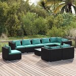 vidaXL Salon de jardin 10 Pièces avec coussins Résine tressée Noir