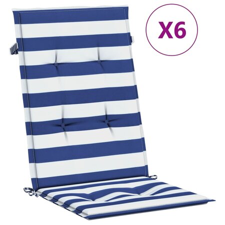 vidaXL Coussins de chaise à dossier haut 6Pièces rayures bleu/blanc tissu