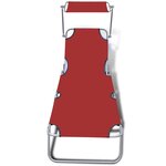 vidaXL Chaise longue pliable avec auvent Acier et tissu Rouge