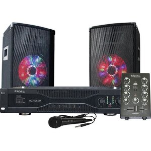 Kit De Sonorisation Disco 2 X 250W Avec Animation Lumineuse A Led Noir