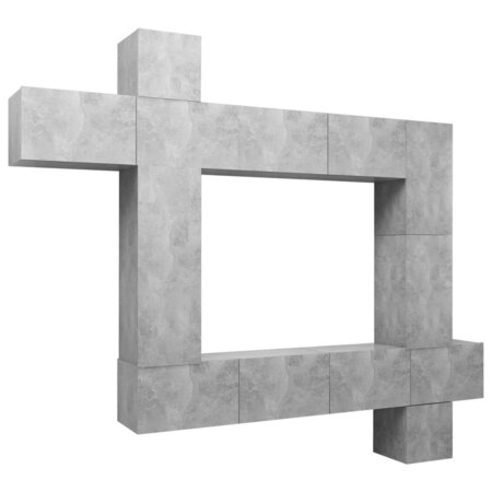 vidaXL Ensemble de meuble TV 9 Pièces Gris béton Aggloméré