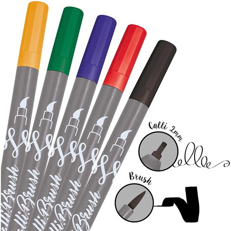 5 stylos-pinceaux 1 pointe de calligraphie et pointe pinceau - couleurs intenses