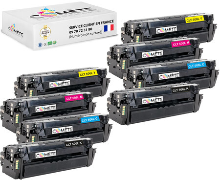 8 toners compatibles avec samsung 506l clt-c506l clt-c506s clt-506l clt-506s b2c2m2y2
