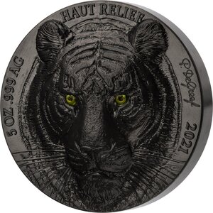 TIGER Big Five Asia Edition Noire 5 onces argent monnaie 5000 Francs Ivory Coast 2021