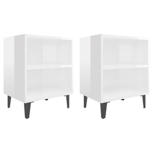 vidaXL Tables de chevet pieds en métal 2 Pièces Blanc brillant 40x30x50cm