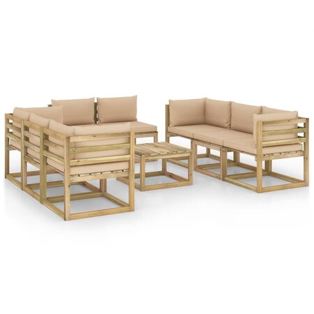 vidaXL Salon de jardin 9 Pièces avec coussins bois de pin imprégné