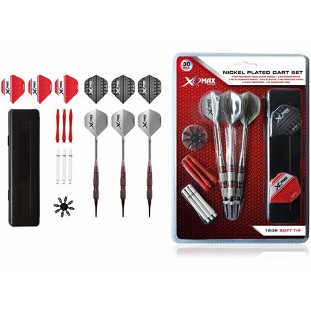 Xqmax darts jeu de 30 fléchettes nickelées 18g pointe souple qd7000690