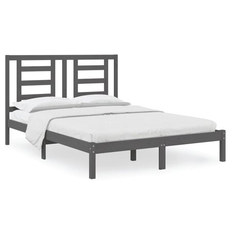 vidaXL Cadre de lit Gris Bois de pin massif 150x200 cm Très grand