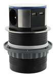 Bloc multiprise encastrable compact LED 3 prises 16A 2P+T & 2x USB - Finition Inox - Otio