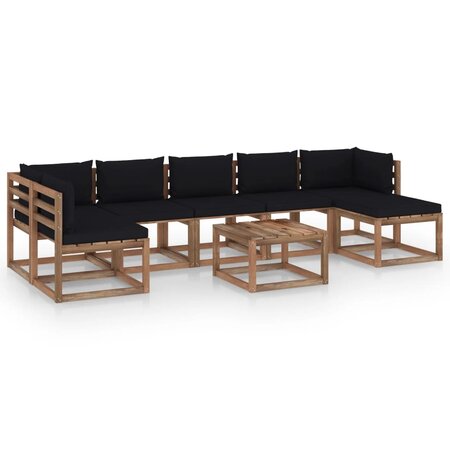 vidaXL Salon de jardin 8 Pièces avec coussins noir
