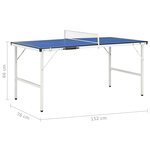 vidaXL Table de ping-pong avec filet 152x76x66 cm Bleu