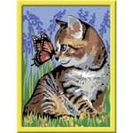 Numéro d'art - moyen format - chat et son compagnon le papillon - ravensburger - kit complet de peinture au numéro - des 9 ans