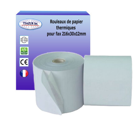 Lot de 5 rouleaux de papier thermiques pour fax 216x30x12mm -t3azur