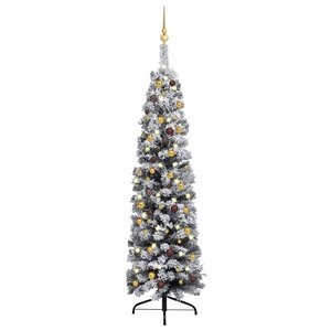 vidaXL Sapin de Noël artificiel mince pré-éclairé et boules vert 180cm
