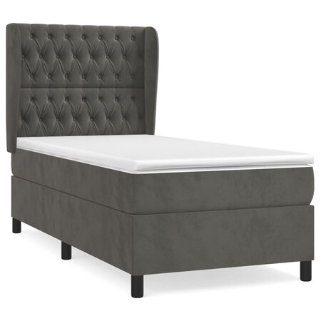 vidaXL Lit à sommier tapissier avec matelas Gris foncé 100x200 cm